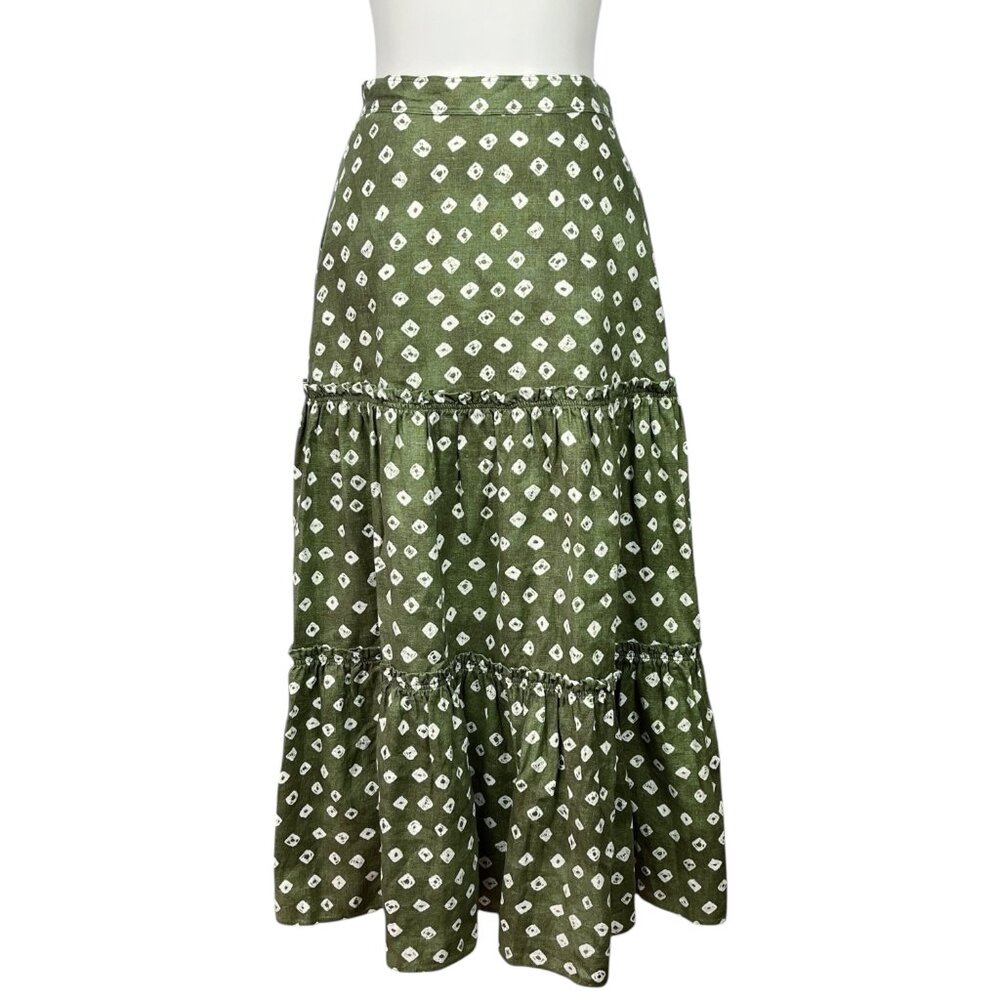 Polo Ralph Lauren Linen Tiered Western Maxi Skirt in Olive Green Womens 2